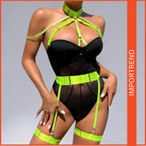 Ladies Green Strap Shawl Mesh Steel Ring Lingerie Set